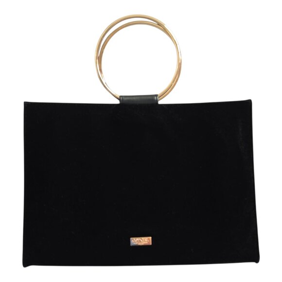 Caroline Herrera Large Black Velvet Velour Double Hoop Handle Tote Bag Purse - Picture 1 of 8